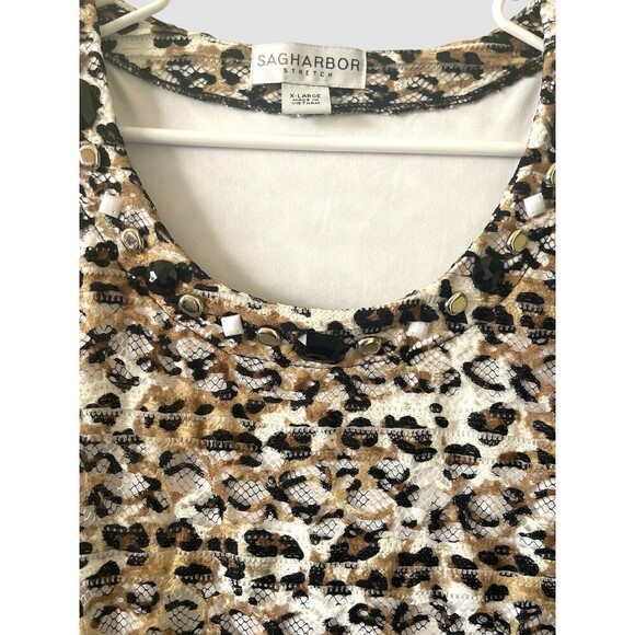 Sag Harbor Shirt Women's Size XL Leopard Embellished Neckline Short Sleeve NWT - Picture 2 of 6